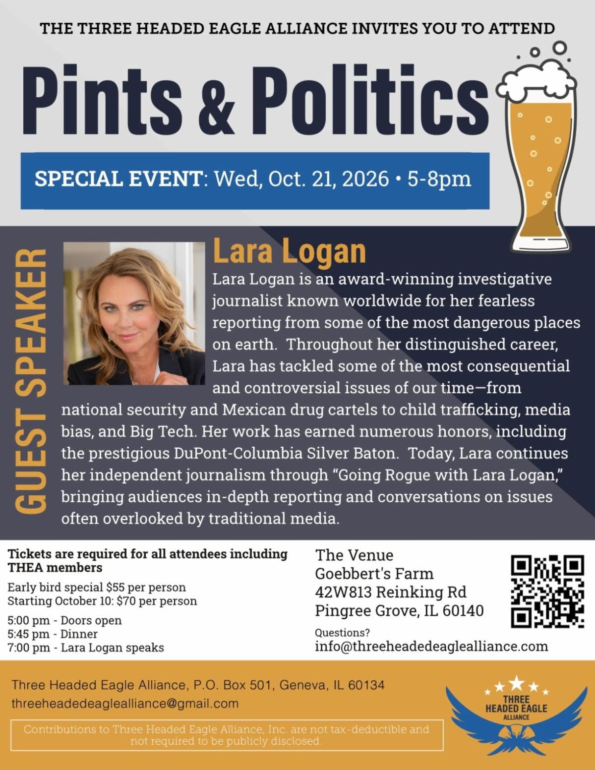 Flyer for Pints & Politics